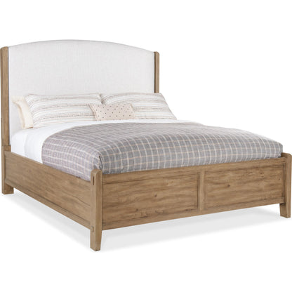 Vineyard Row Upholstered Bed by Hooker Furniture in beige and sonoma. Made from 57% polyester, 43% cationic poly in a transitional style.