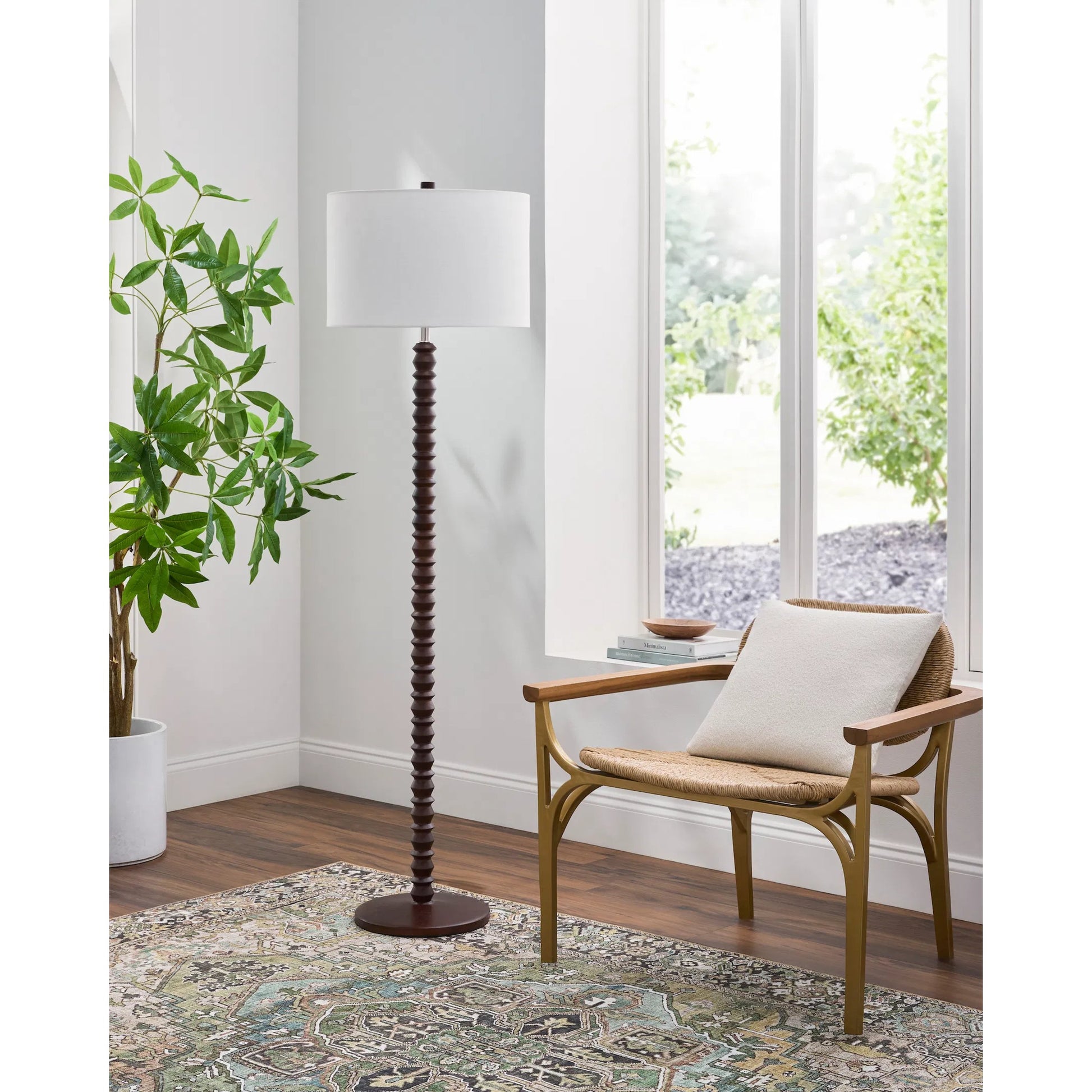 Padauk Accent Floor Lamp by Livabliss in paintedpaintedplated. Made from wood veneer, linen, polystyrene in a transitional style.