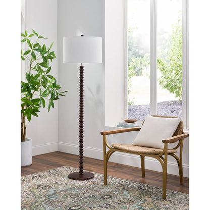 Padauk Accent Floor Lamp by Livabliss in paintedpaintedplated. Made from wood veneer, linen, polystyrene in a transitional style.