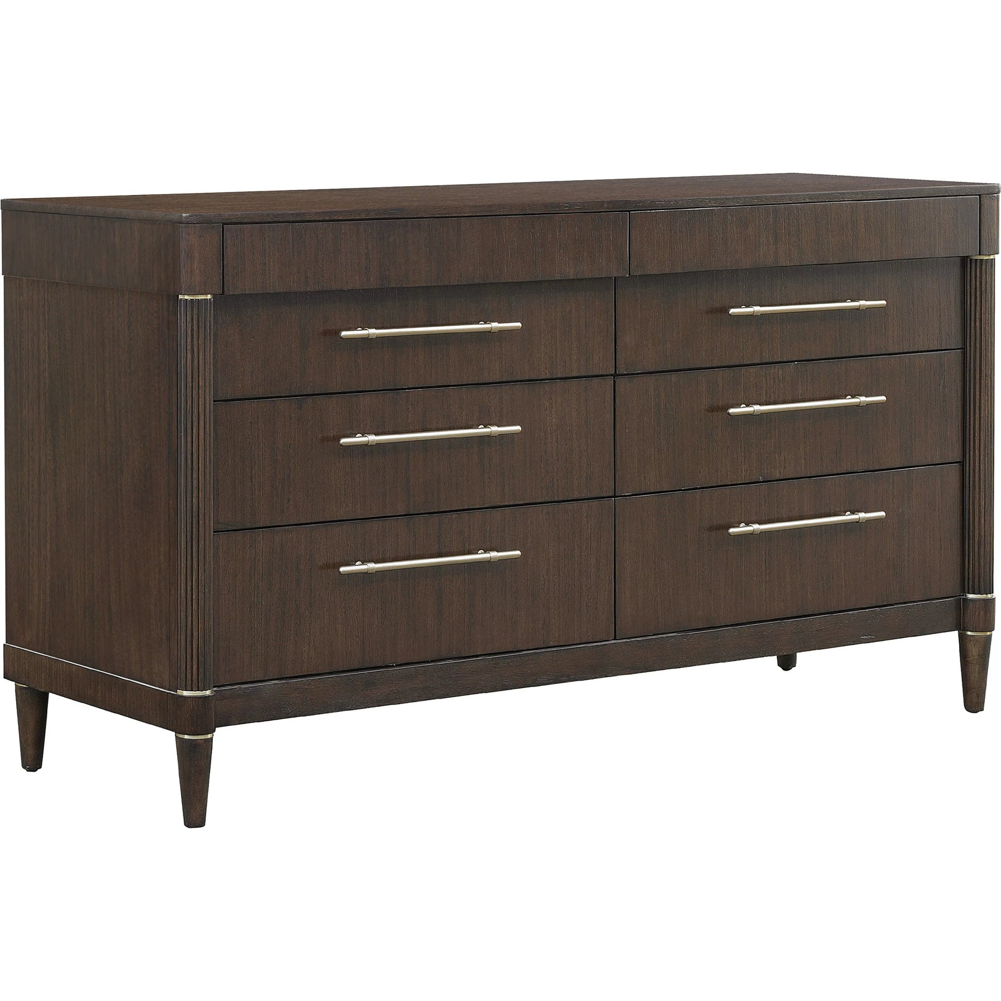 Asher Park 8 Drawer Dresser by Pulaski Furniture in piano brown. Made from eucalyptus veneers in a unique style.