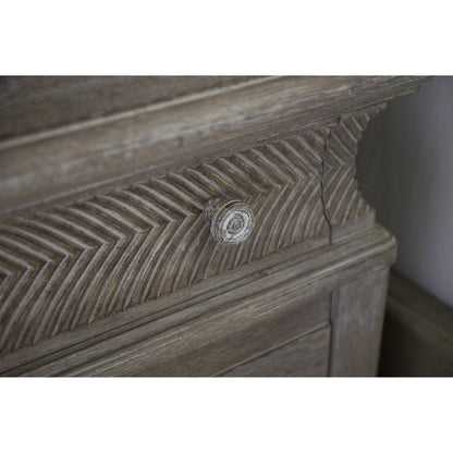 Summer Creek Light Keeper's Bedside Chest by A.R.T. Furniture in gray and scrubbed oak. Made from flakey cathedral oak veneer, parawood solids in a traditional style.