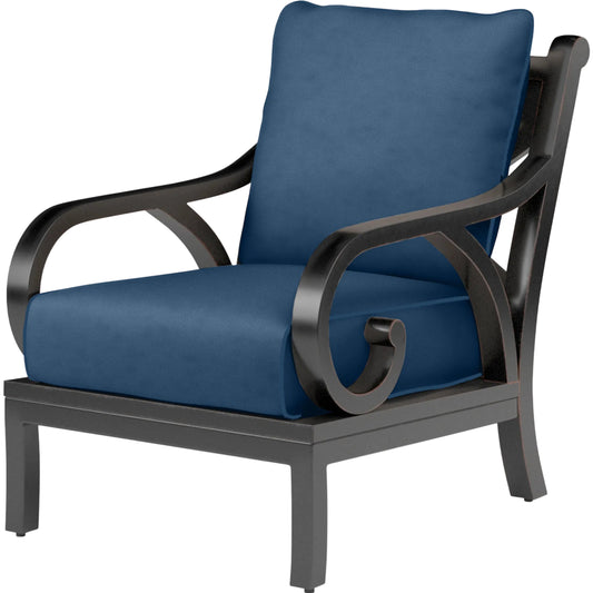 Monterey Outdoor Club Chair by Sunset West in browns. Made from aluminum in a traditional style.