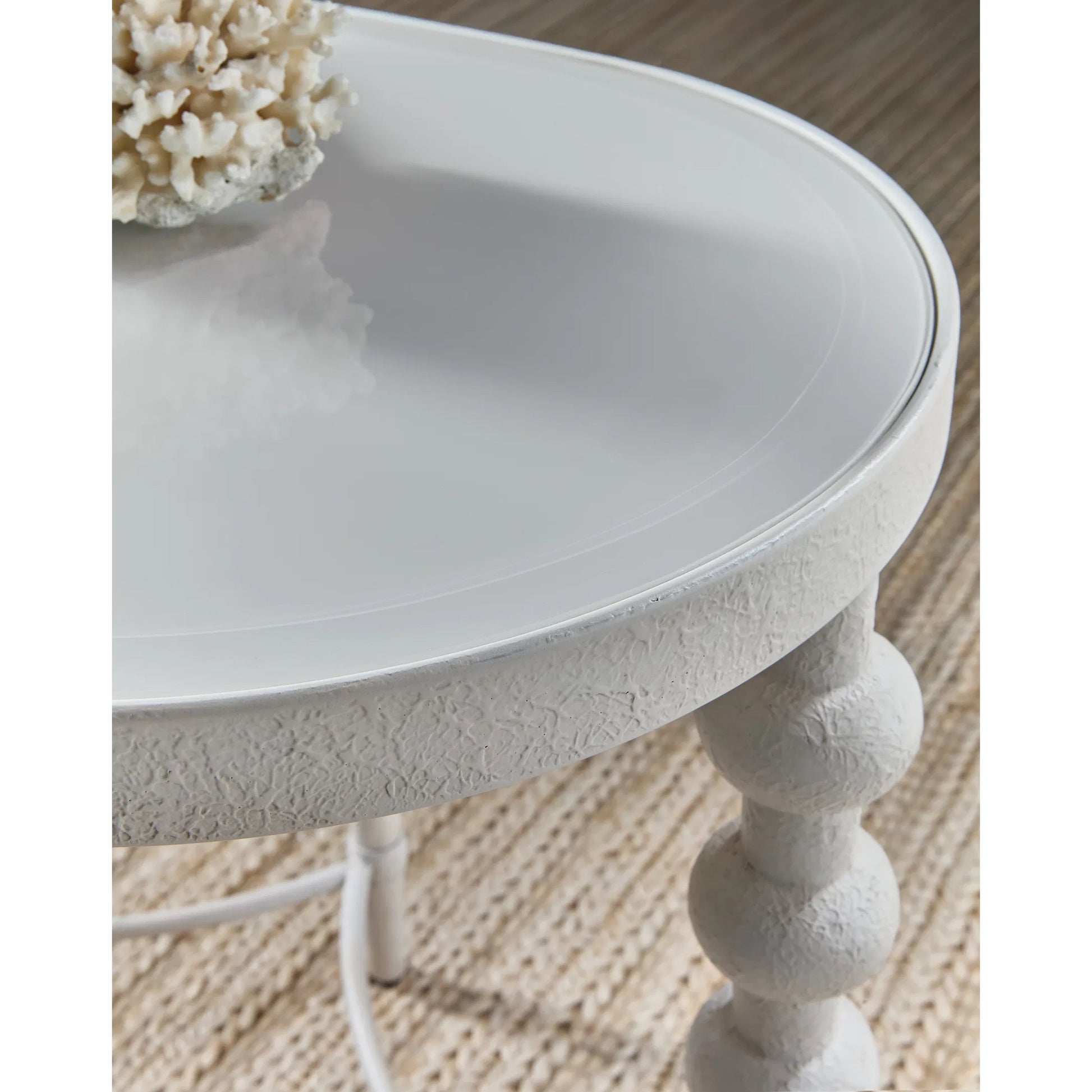 Melange On the Bright Side Oval End Table by Hooker Furniture in white textured. Made from glass, metal, resin in a traditional style.
