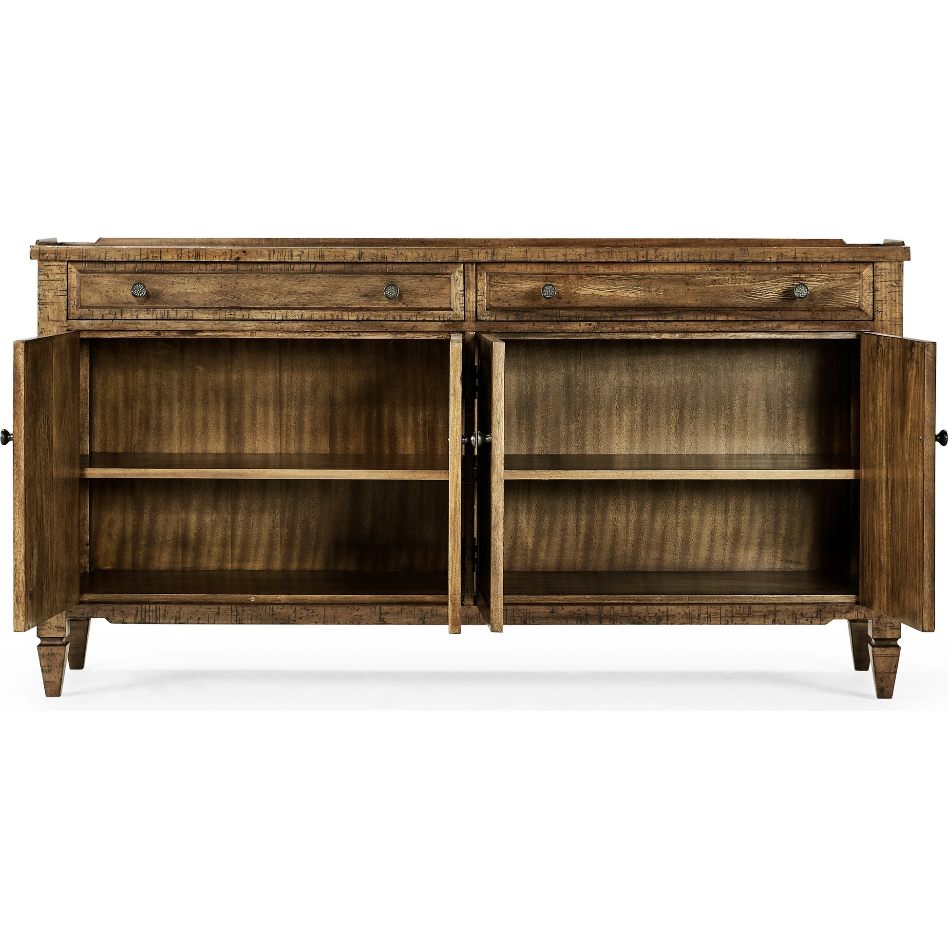 Casual Accents Medium Driftwood Credenza by Jonathan Charles in medium driftwood. Made from acacia in a modern style.
