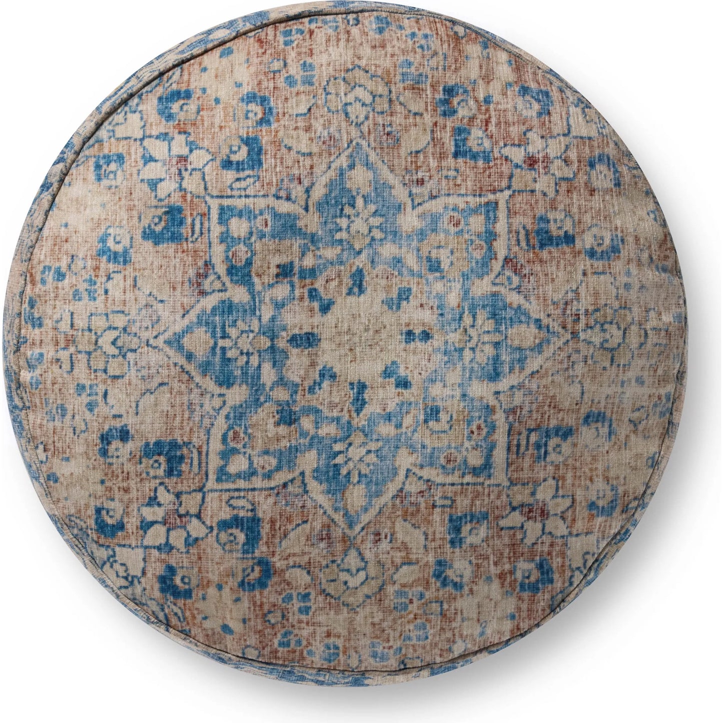 002 SI-2455432 | Additional Silo | LPF211 Pouf by Loloi in blue, tangerine. Made from 100% polyester in a traditional style.