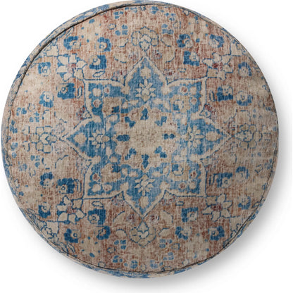 LPF211 Pouf by Loloi in blue, tangerine. Made from 100% polyester in a traditional style.