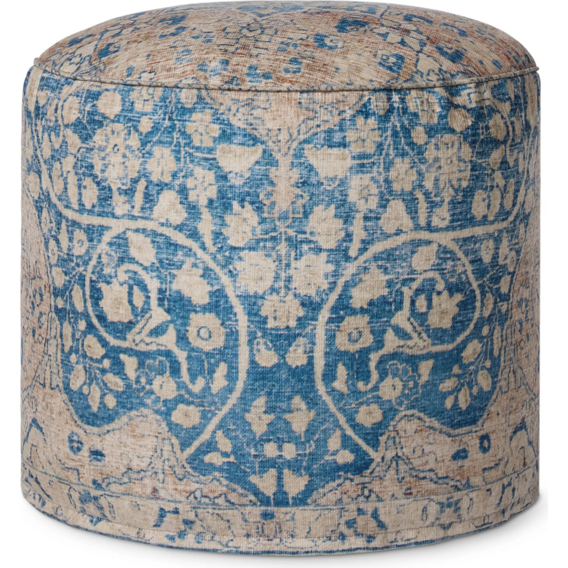 LPF211 Pouf by Loloi in blue, tangerine. Made from 100% polyester in a traditional style.