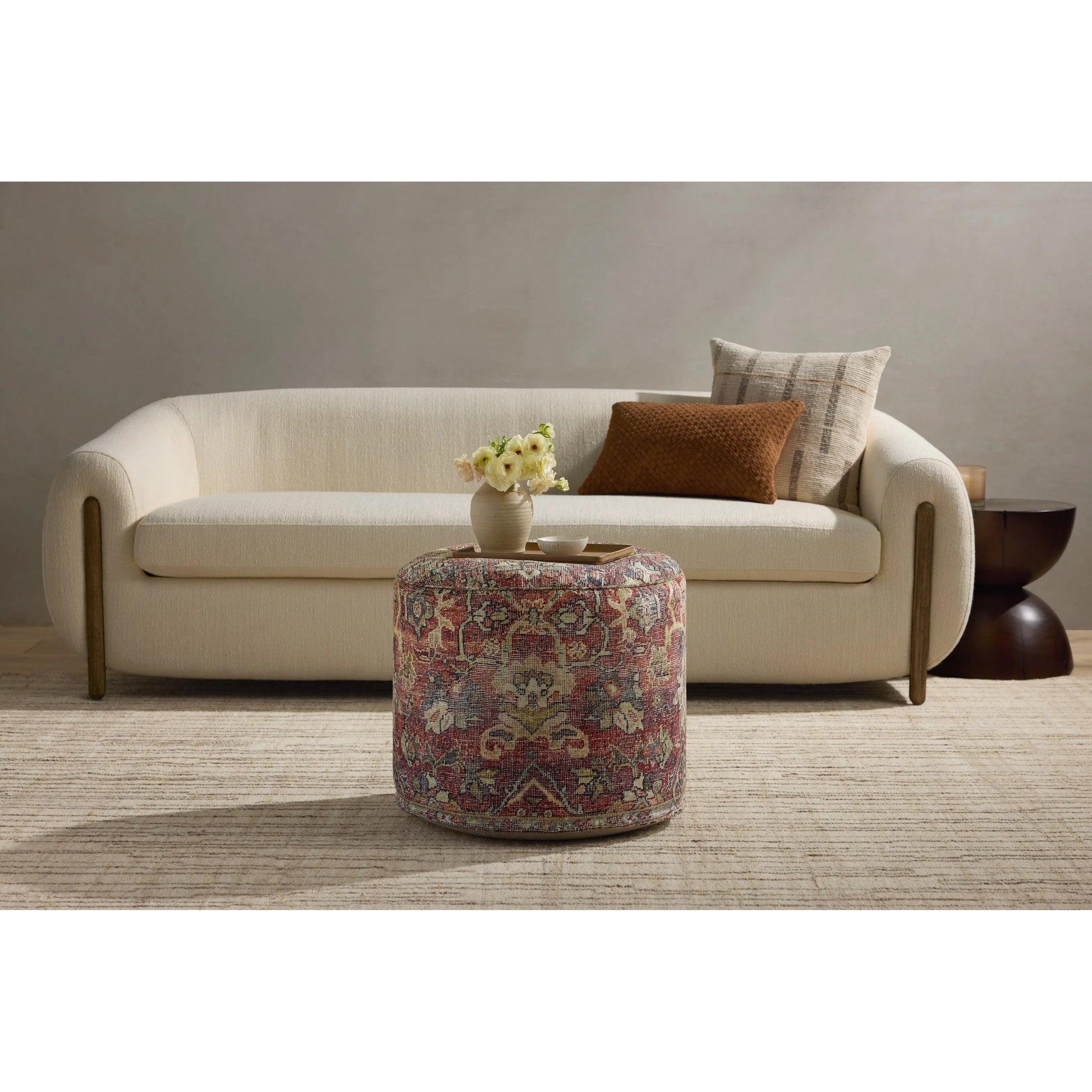 LPFLAY2 Pouf by Loloi in spice. Made from 100% polyester in a traditional style.