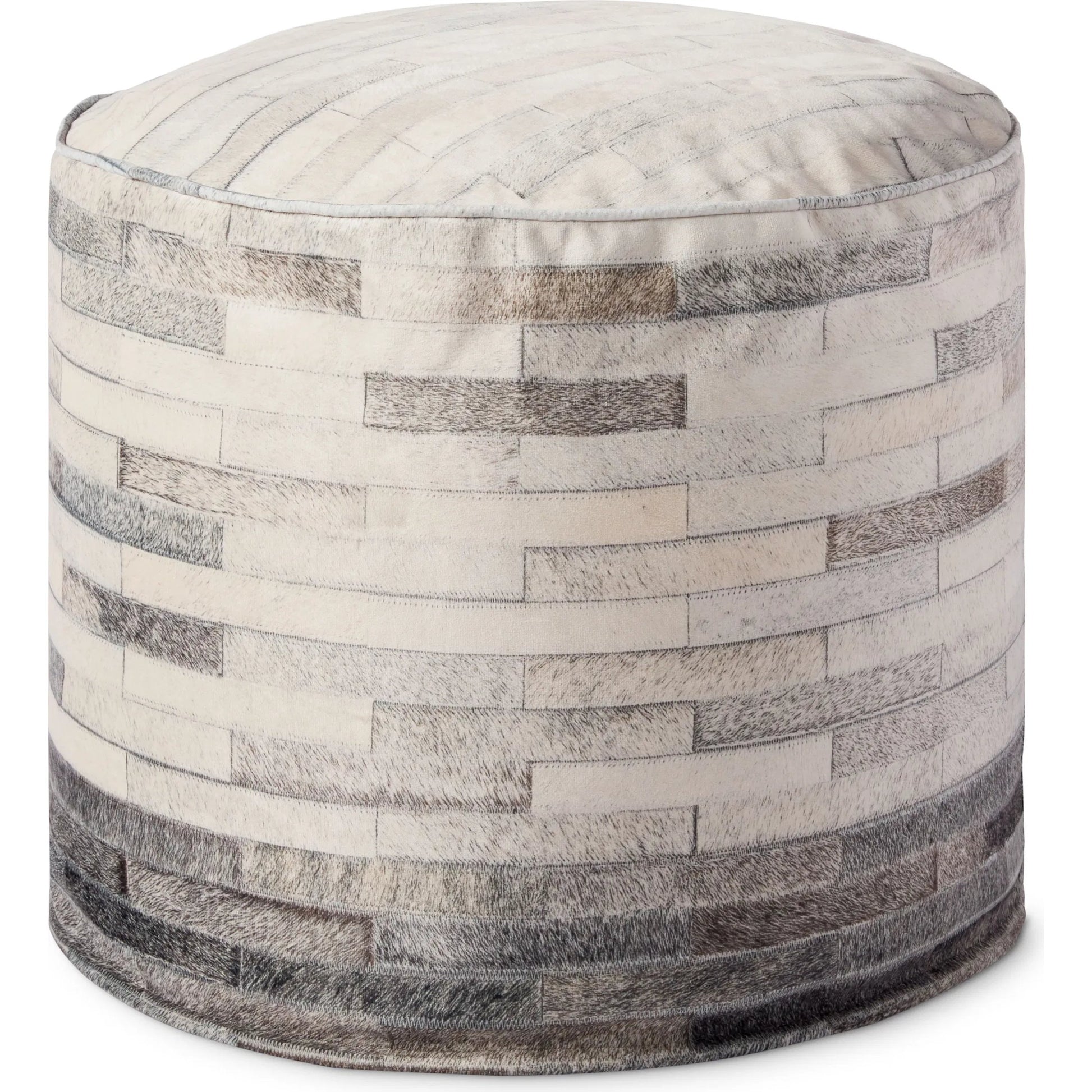 PF0002 Pouf by Loloi in ivory, grey. Made from 100% polyester in a cottage & farmhouse style.