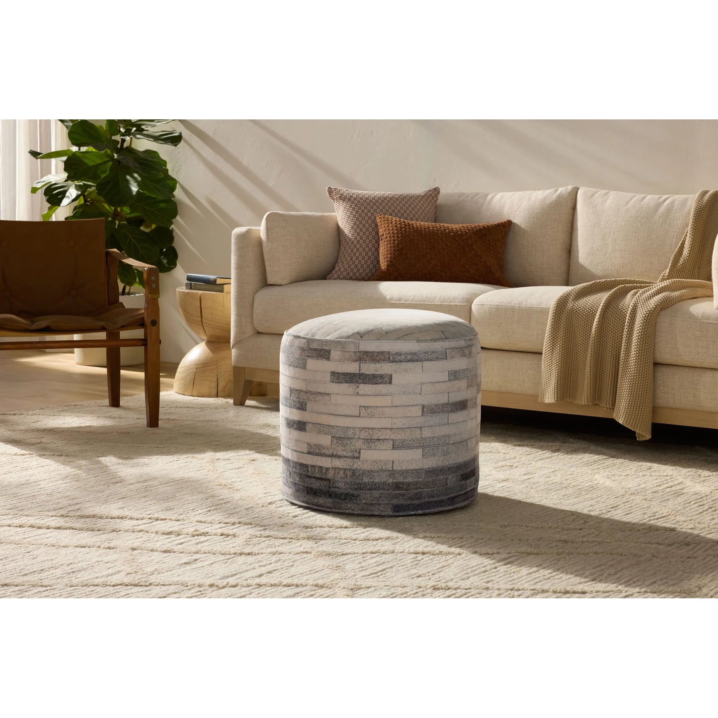 004 SI-2455463 | Lifestyle | PF0002 Pouf by Loloi in ivory, grey. Made from 100% polyester in a cottage & farmhouse style.