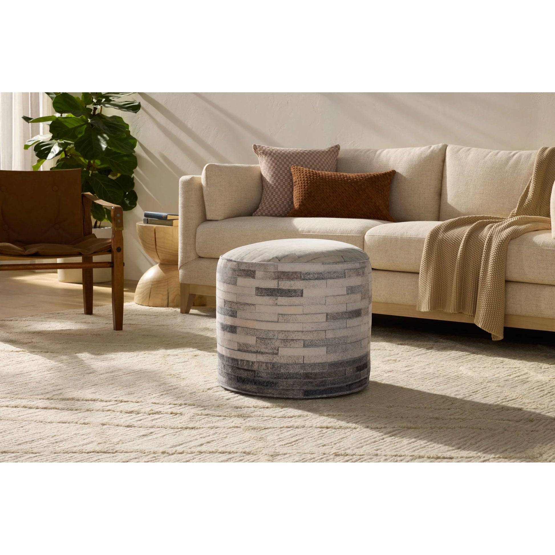 PF0002 Pouf by Loloi in ivory, grey. Made from 100% polyester in a cottage & farmhouse style.