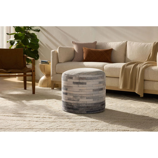 PF0002 Pouf by Loloi in ivory, grey. Made from 100% polyester in a cottage & farmhouse style.