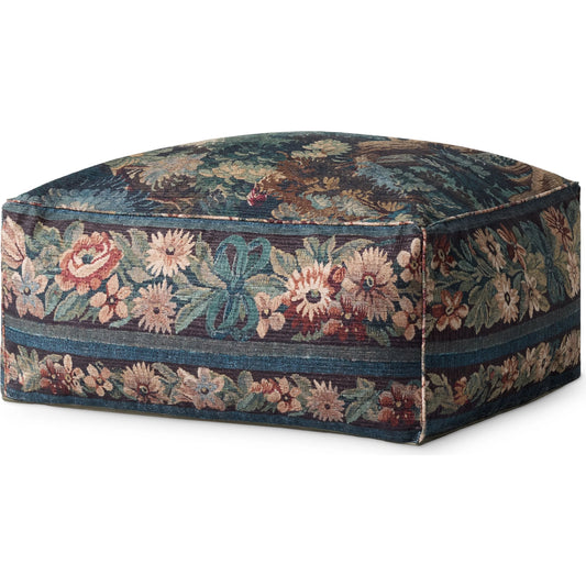 LPF0045 Pouf by Loloi in blue, multi. Made from 100% polyester in a traditional style.