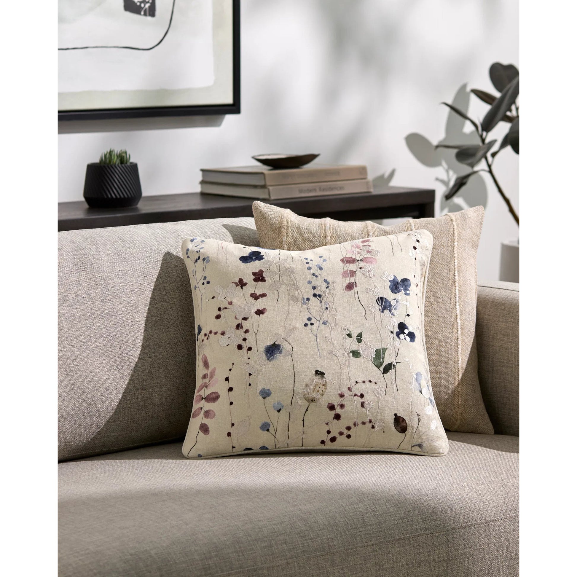 Painterly Florals Pillow - 498476 by Surya. Made from front: 100% cotton, back: 100% cotton in a cottage & farmhouse style.