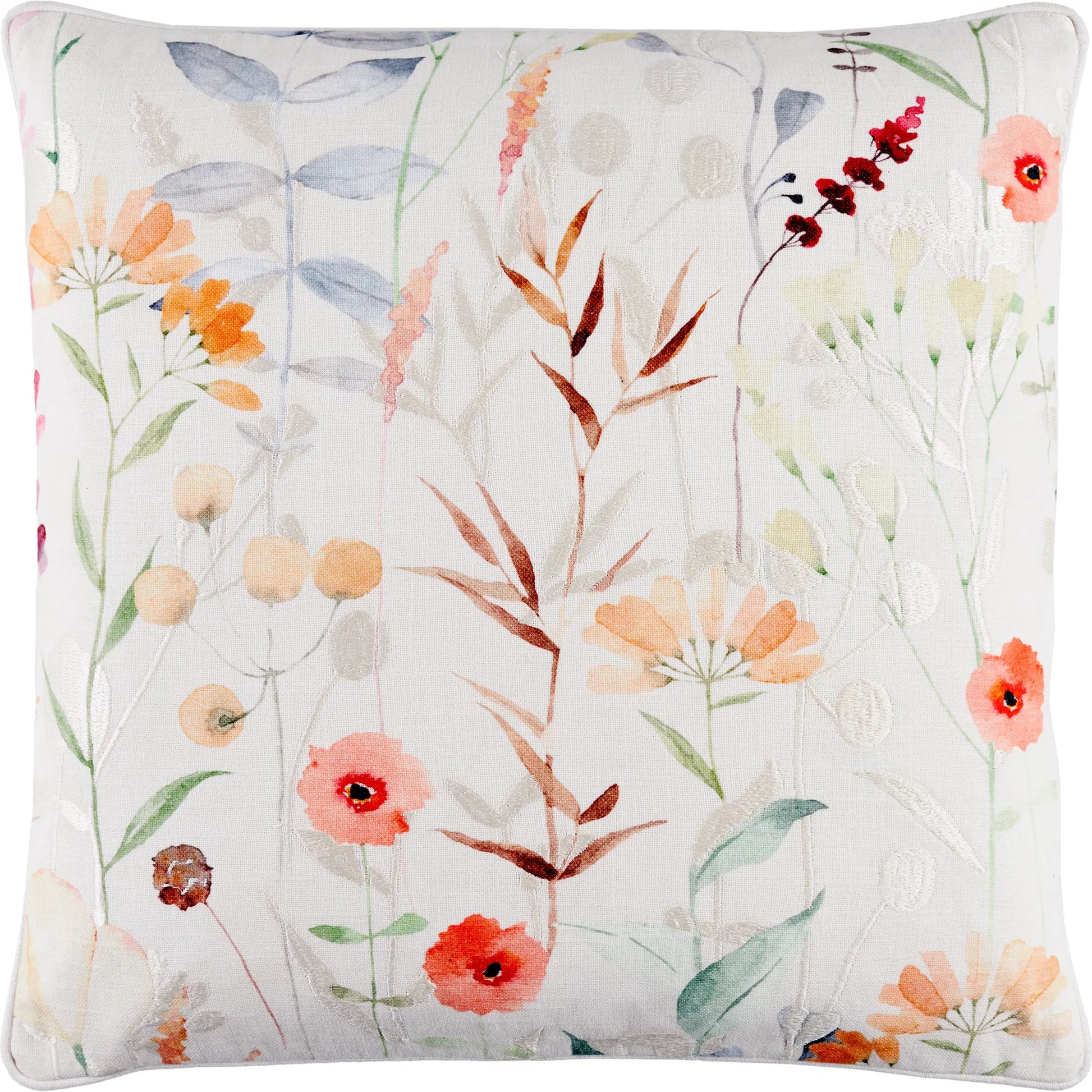 Painterly Florals 540917 Pillow by Surya in off-white, peach, sage, denim, dusty pink. Made from cotton in a modern style.