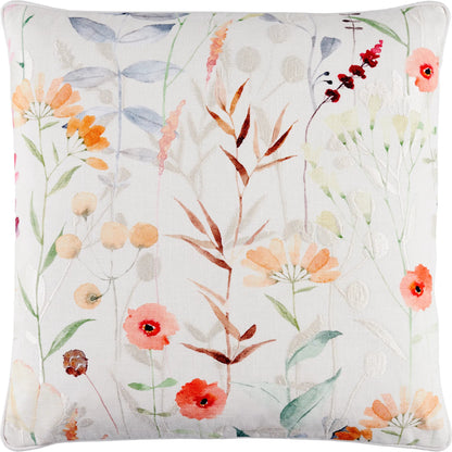 Painterly Florals 540917 Pillow by Surya in off-white, peach, sage, denim, dusty pink. Made from cotton in a modern style.