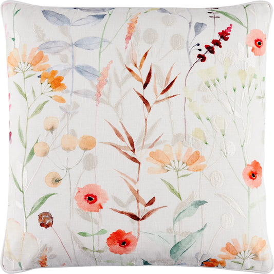 Painterly Florals 540917 Pillow by Surya in off-white, peach, sage, denim, dusty pink. Made from cotton in a unique style.