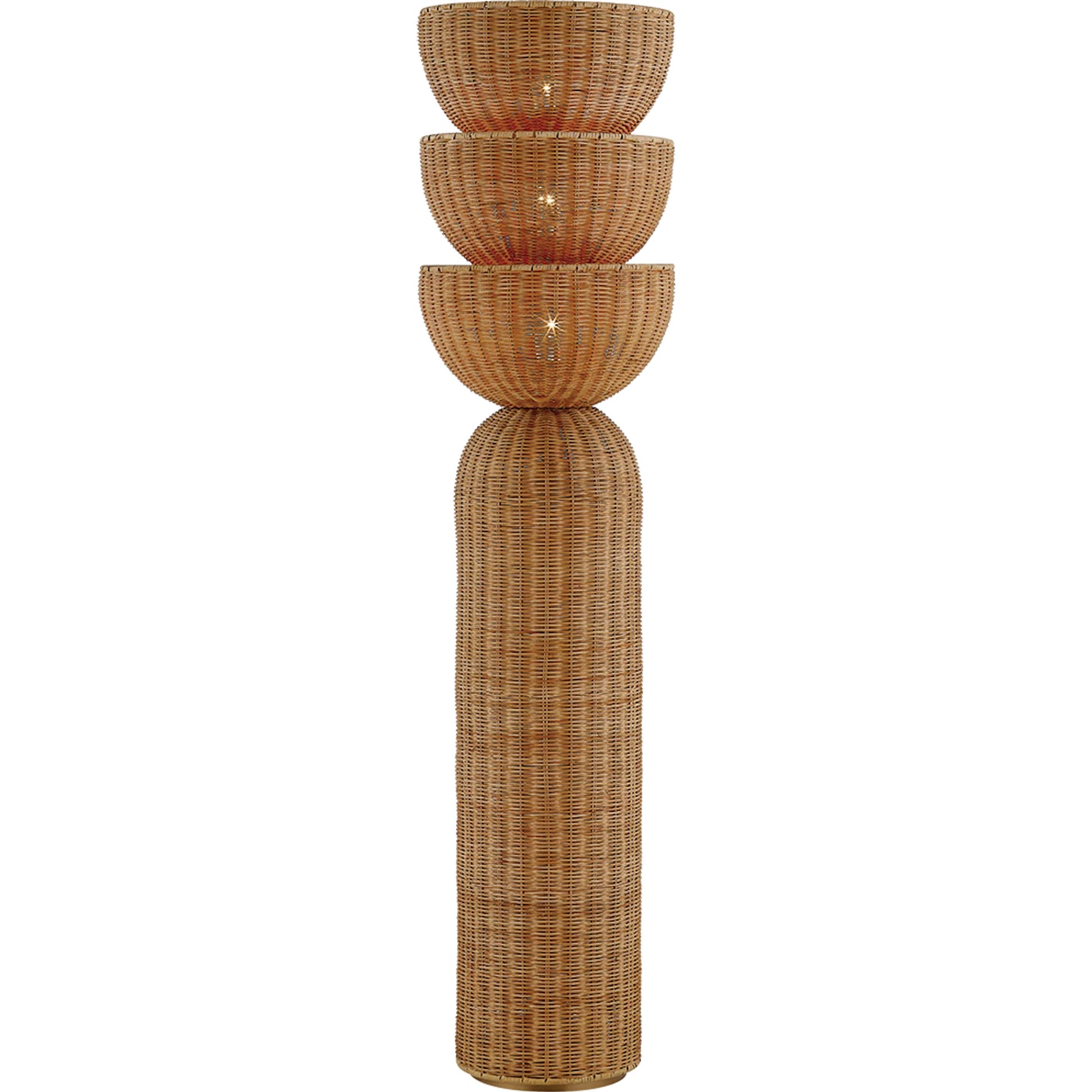 Rian Floor Lamp by Troy in patina brass. Made from natural woven in a rustic style.