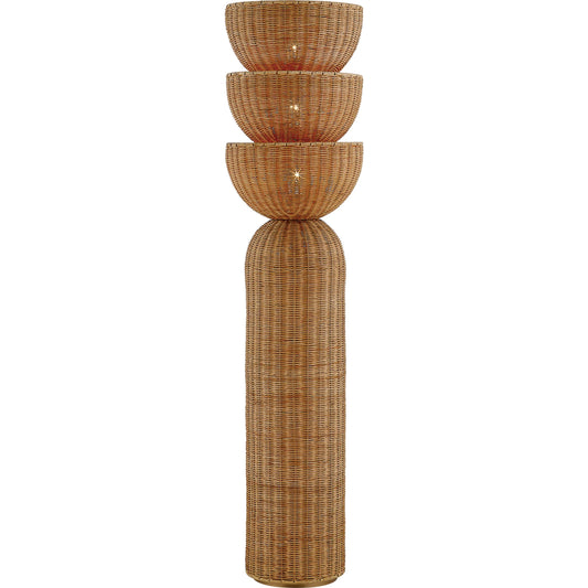Rian Floor Lamp by Troy in patina brass. Made from natural woven in a unique style.