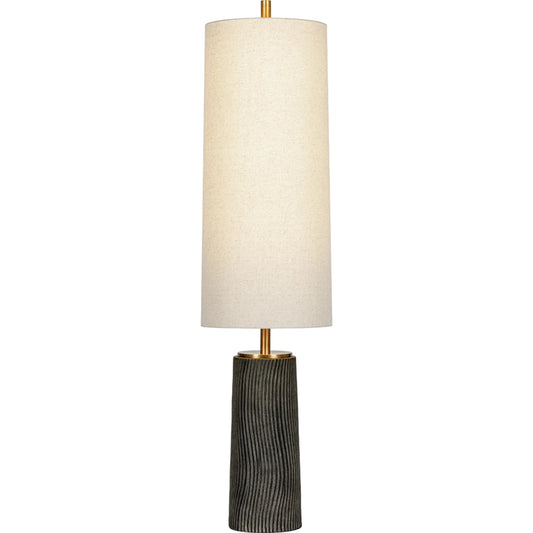 Thane Floor Lamp by Troy in patina brass, ceramic meditation grey. Made from ceramic in a unique style.