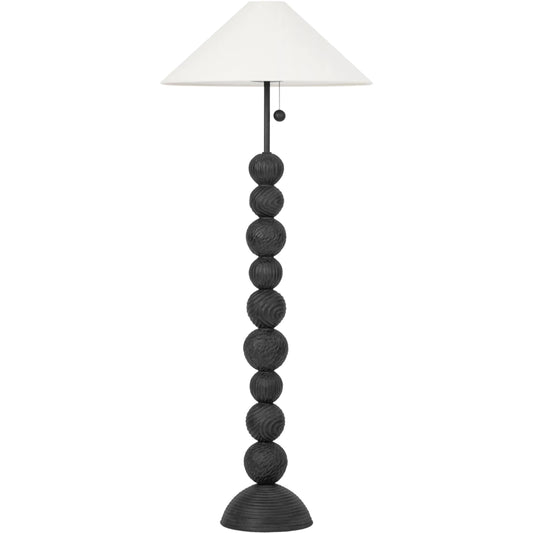 Miela Floor Lamp by Troy in forged iron, ceramic black motif. Made from ceramic in a unique style.