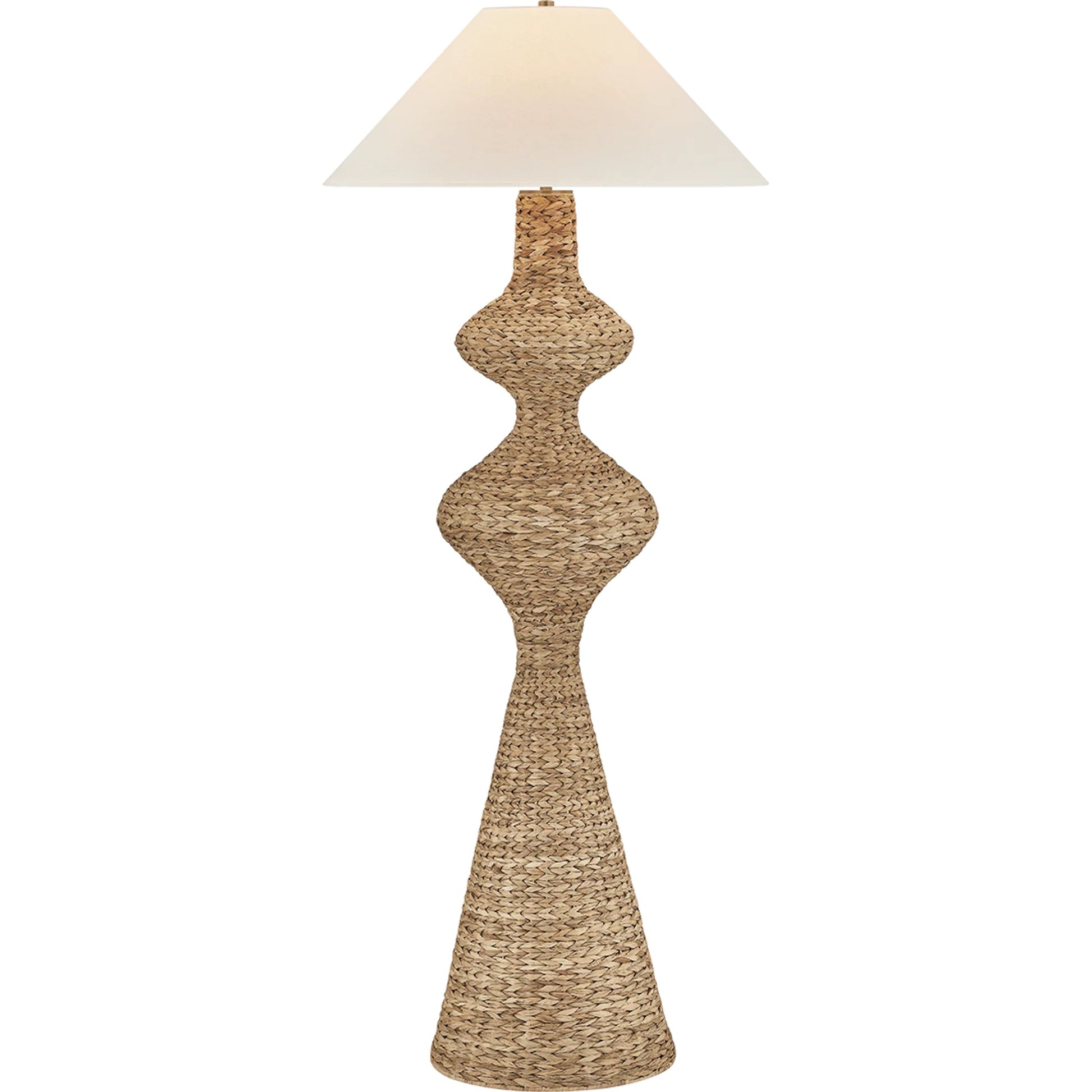 Walter Floor Lamp by Troy in patina brass. Made from natural woven in a unique style.