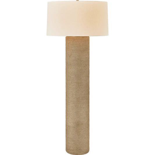 Roan Floor Lamp by Troy in patina brass. Made from natural woven in a unique style.
