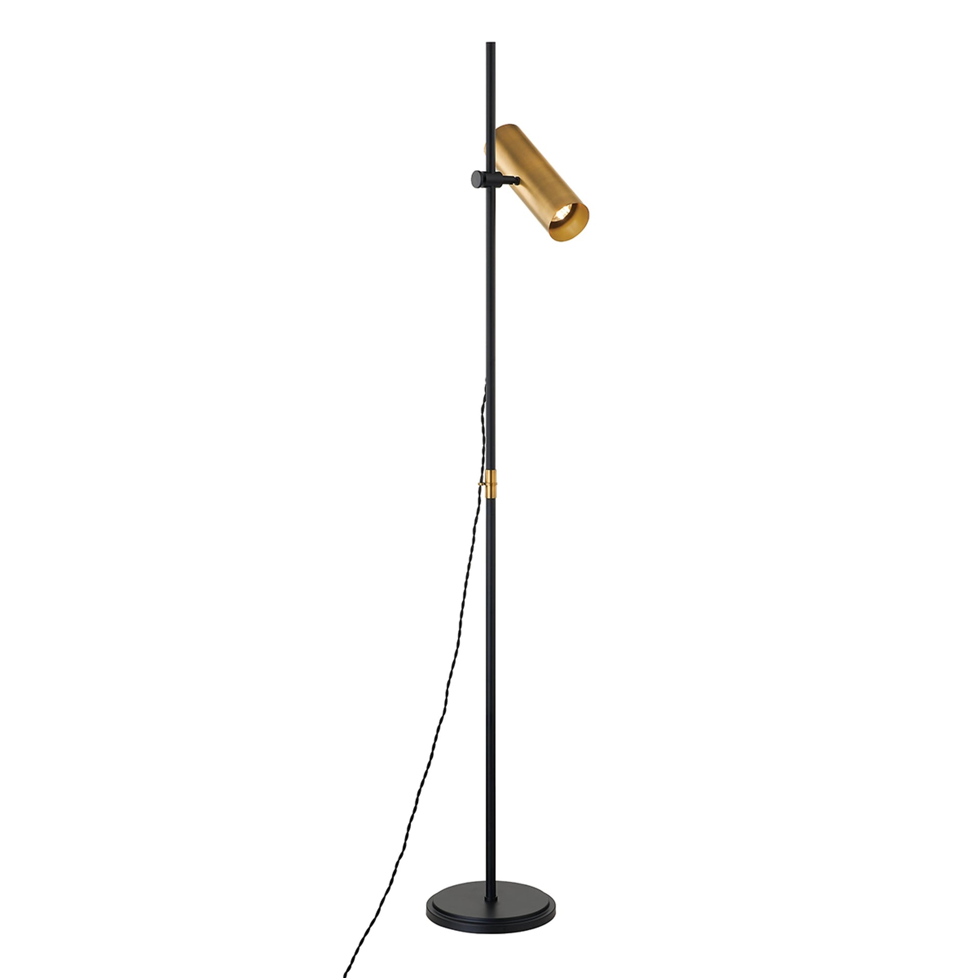 Quinn Floor Lamp by Troy in patina brass. Made from steel in a modern style.