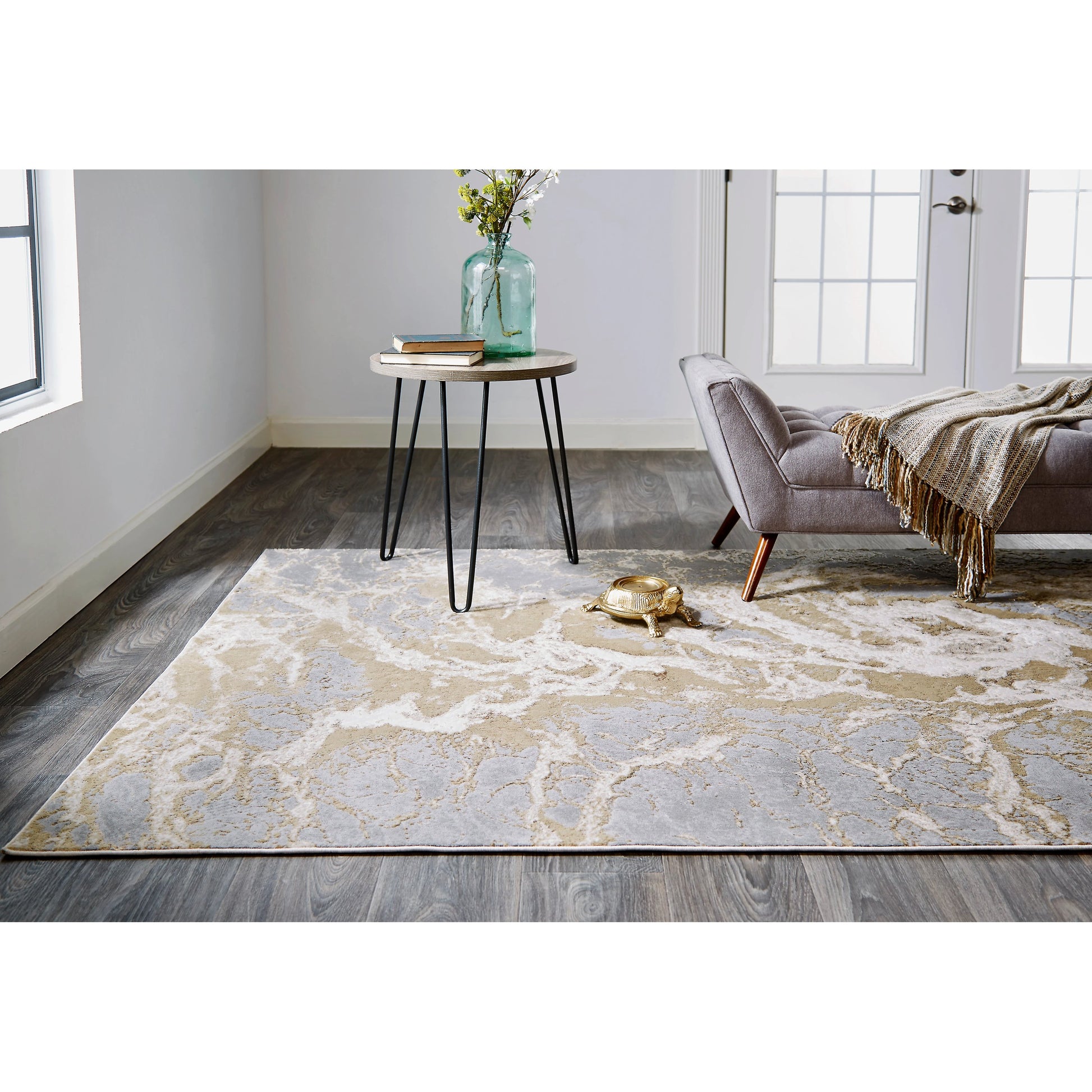 Aura Rug - 3563F by Feizy in ivory, silver, gold. Made from polyester, polypropylene in a unique style.