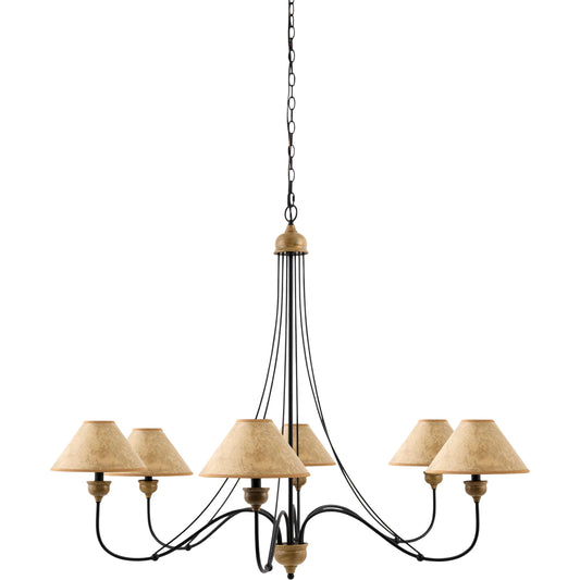 Panagia Chandelier by Surya in white, black. Made from iron, leather, linen in a traditional style.