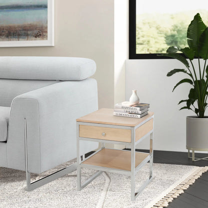 Haven Wood and Stainless Steel Modern Side Table - PGI-2244 by Pasargad Home in cream, silver. Made from unique in a unique style.