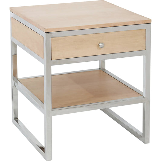 Haven Wood and Stainless Steel Modern Side Table - PGI-2244 by Pasargad Home in cream, silver. Made from unique in a unique style.