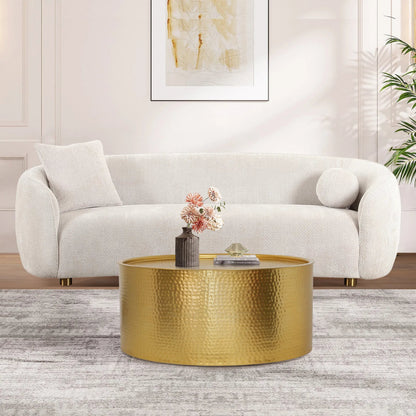 Luma Round Modern Handforged Coffee Table - PGI-2705 by Pasargad Home in gold. Made from metal in a unique style.