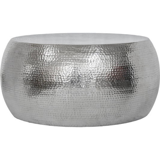 Eclipse Round Modern Handforged Metal Coffee Table Shiny Hammered Finish - PGI-3377 by Pasargad Home in silver. Made from metal in a unique style.