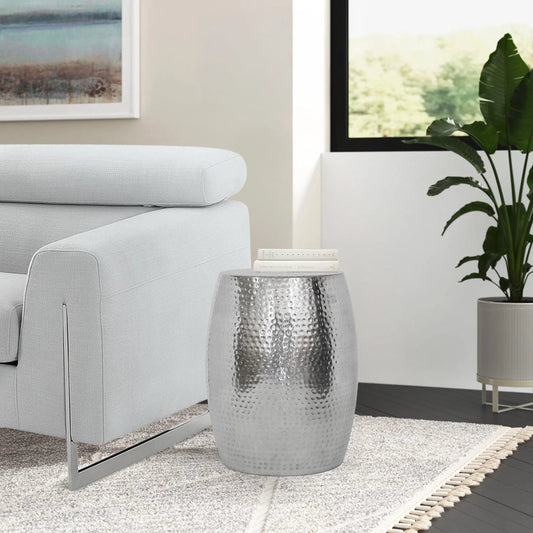 Eclipse Handforged Metal Side Table Hammered Shiny Finish - PGI-3378 by Pasargad Home in silver. Made from metal in a unique style.