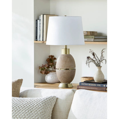 Puglia Accent Table Lamp by Livabliss in metallic, plated, painted. Made from resin, iron, linen in a transitional style.