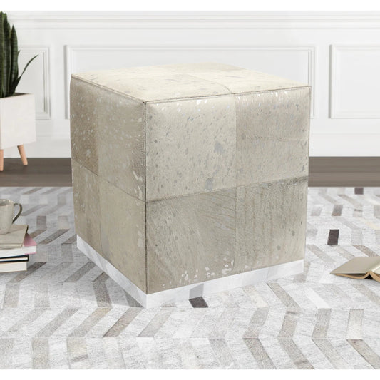 Safari Steel & Cowhide Ottoman - PGN-1305 by Pasargad Home in silver. Made from steel, cowhide in a unique style.