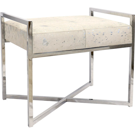 Safari Steel & Cowhide Bench - PGN-1306 by Pasargad Home in silver. Made from steel, cowhide in a unique style.