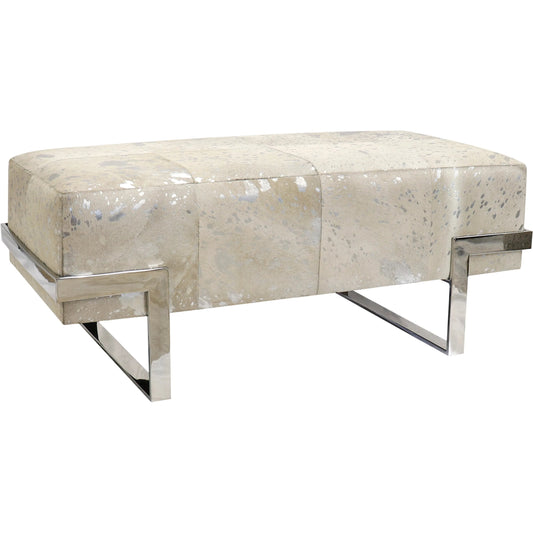 Safari Steel & Cowhide Bench - PGN-1313 by Pasargad Home in silver. Made from steel, cowhide in a unique style.