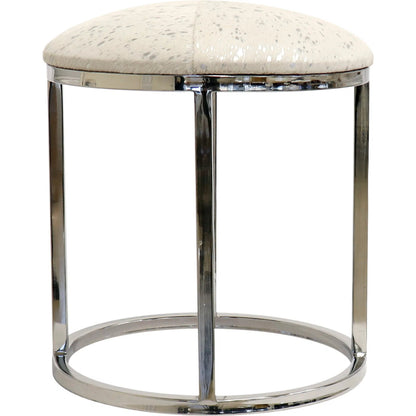 Safari Steel & Cowhide Stool - PGN-1316 by Pasargad Home in silver. Made from steel, cowhide in a unique style.
