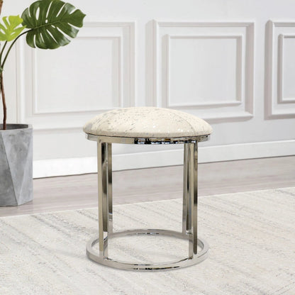 Safari Steel & Cowhide Stool - PGN-1316 by Pasargad Home in silver. Made from steel, cowhide in a unique style.