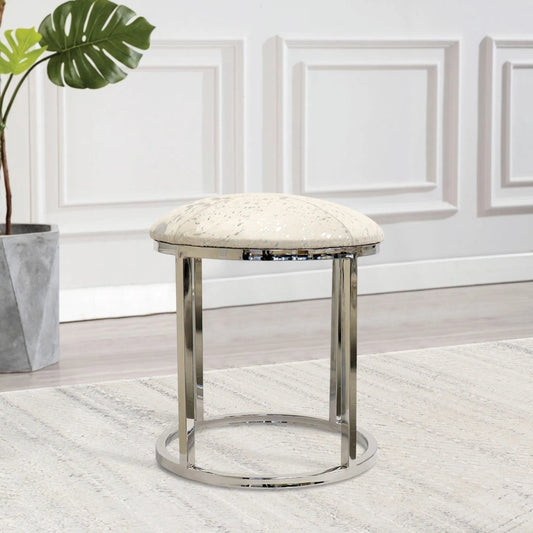 Safari Steel & Cowhide Stool - PGN-1316 by Pasargad Home in silver. Made from steel, cowhide in a unique style.