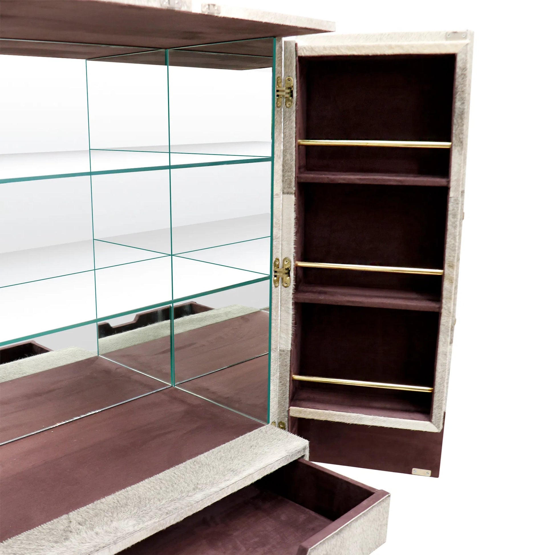 Safari Steel & Cowhide Cabinet - PGN-847 by Pasargad Home in gold, silver. Made from steel, cowhide in a unique style.