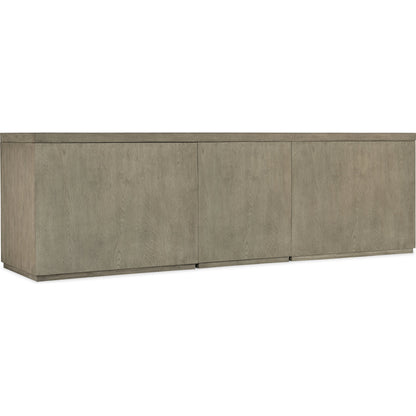 Linville Falls Credenza with Small File, Lateral File and Open by Hooker Furniture in mink, antique pewter. Made from oak veneers in a modern style.