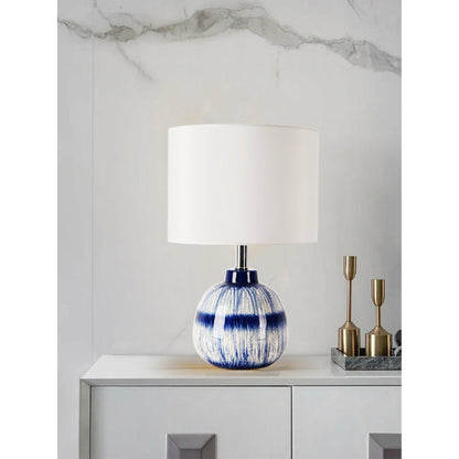 Joshua Table Lamp by Pasargad Home in white, blue. Made from metal, ceramic in a transitional style.