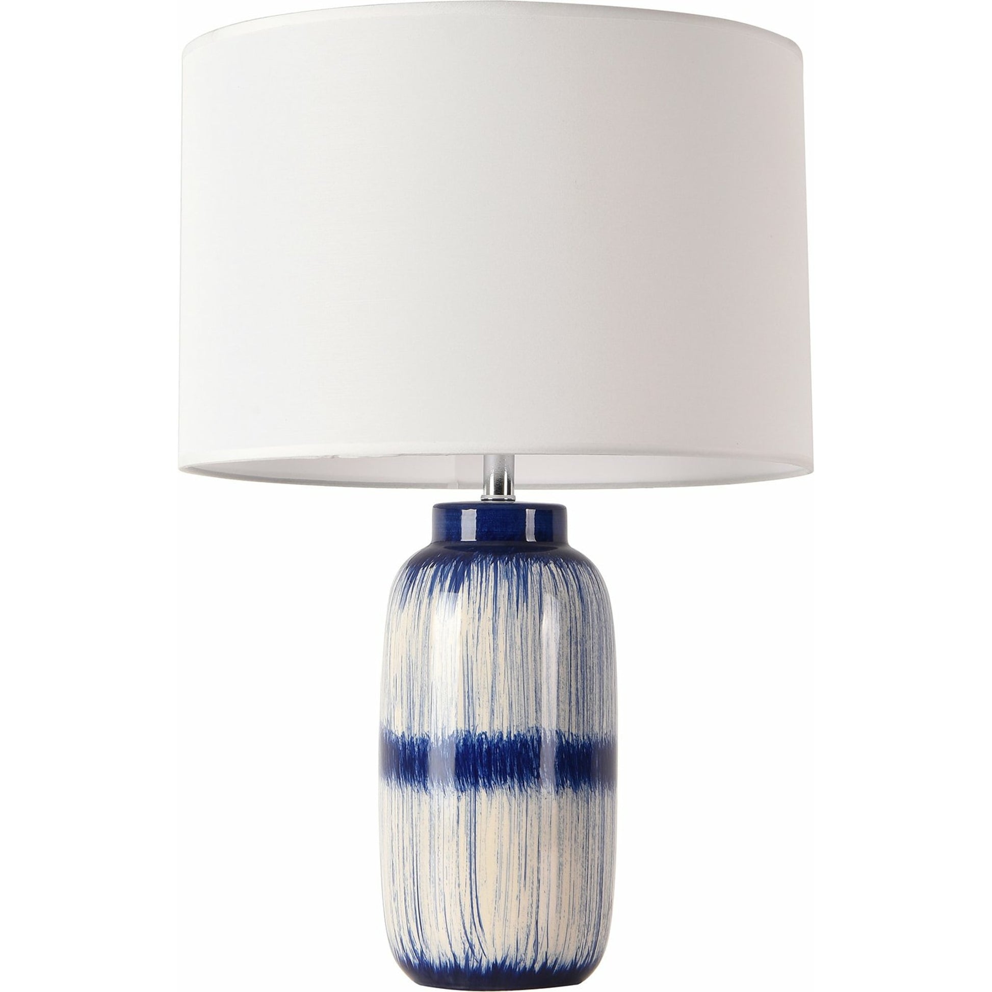 Garcia Table Lamp by Pasargad Home in white, blue. Made from metal, ceramic in a transitional style.
