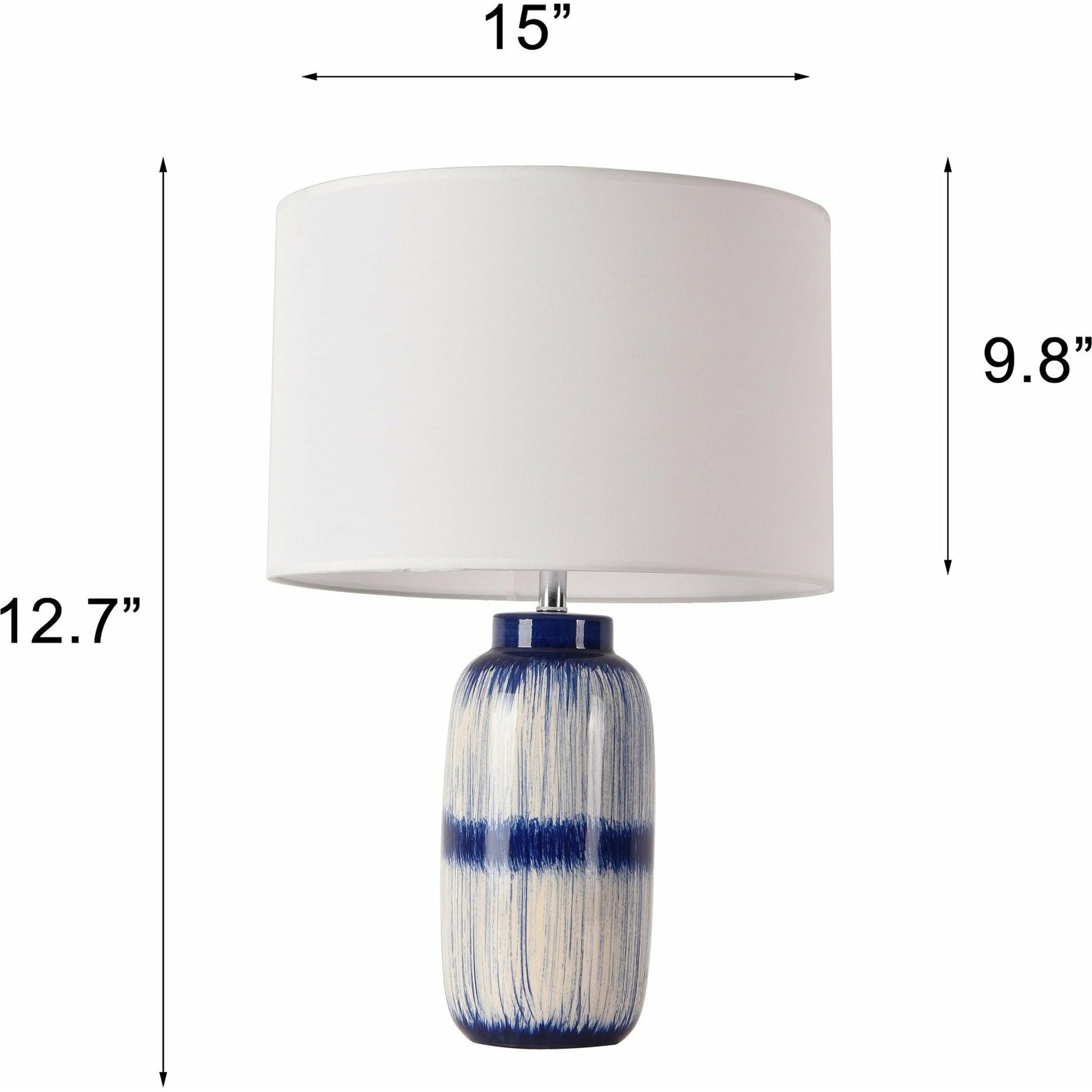 Garcia Table Lamp by Pasargad Home in white, blue. Made from metal, ceramic in a transitional style.
