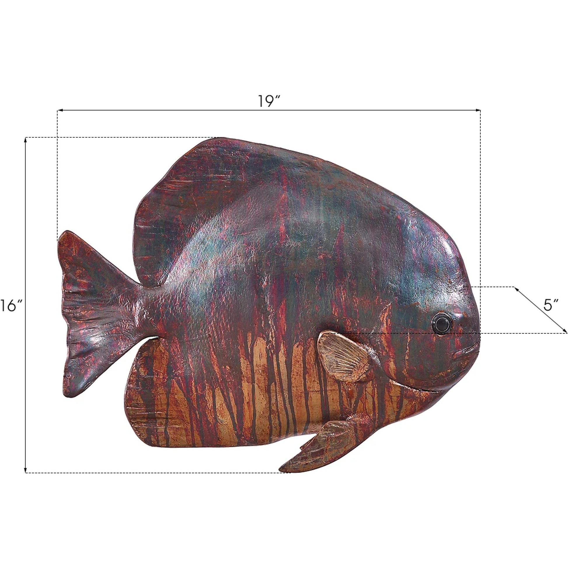 Australian Batfish Fish Wall Sculpture by Phillips Collection in brown and copper patina. Made from resin in a coastal style.