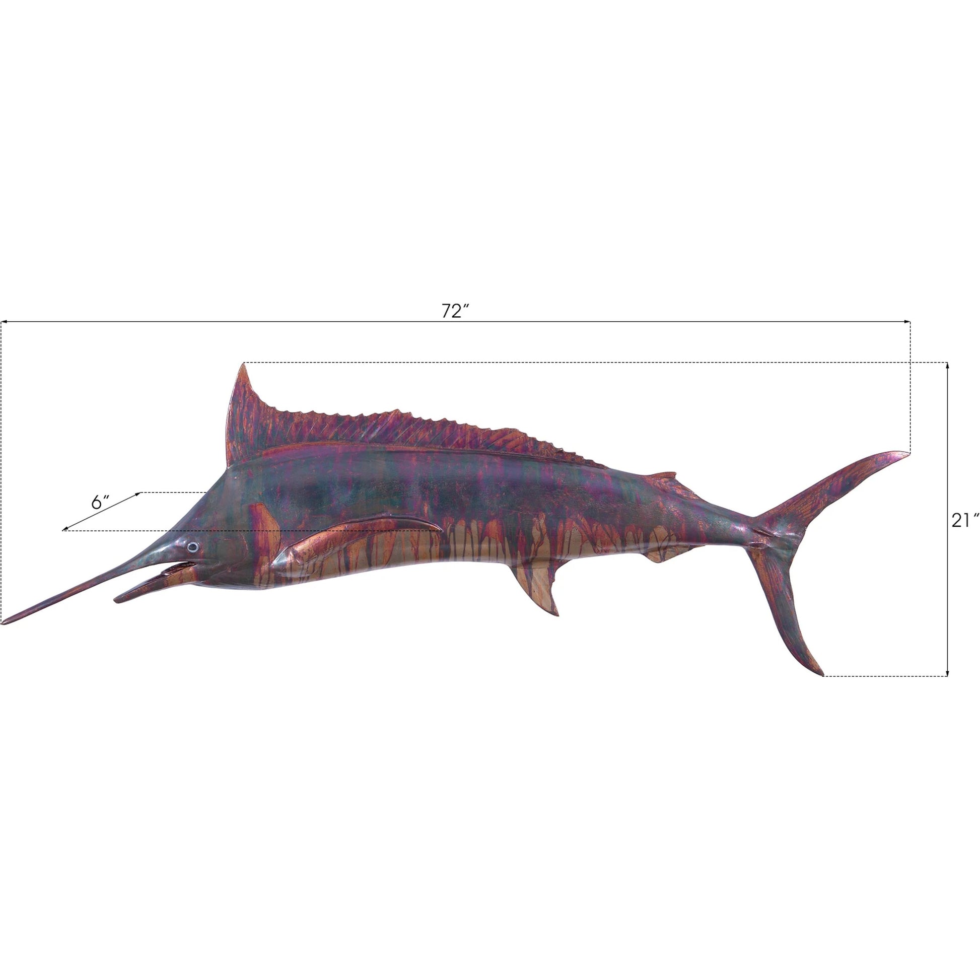 Blue Marlin Fish Wall Sculpture by Phillips Collection in brown and copper patina. Made from resin in a coastal style.