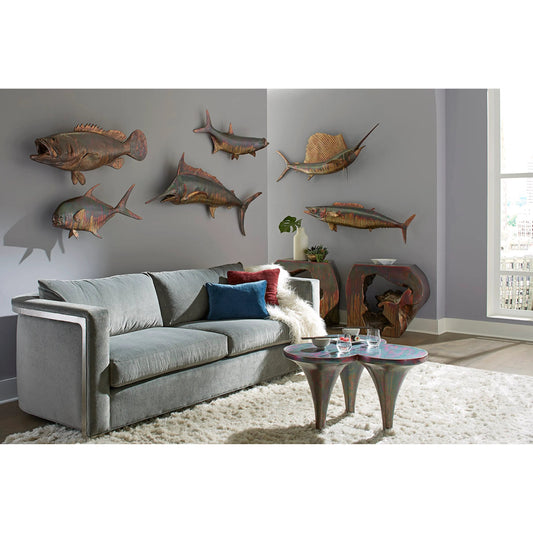 Wahoo Fish Wall Sculpture by Phillips Collection in copper patina and copper patina. Made from resin in a coastal style.